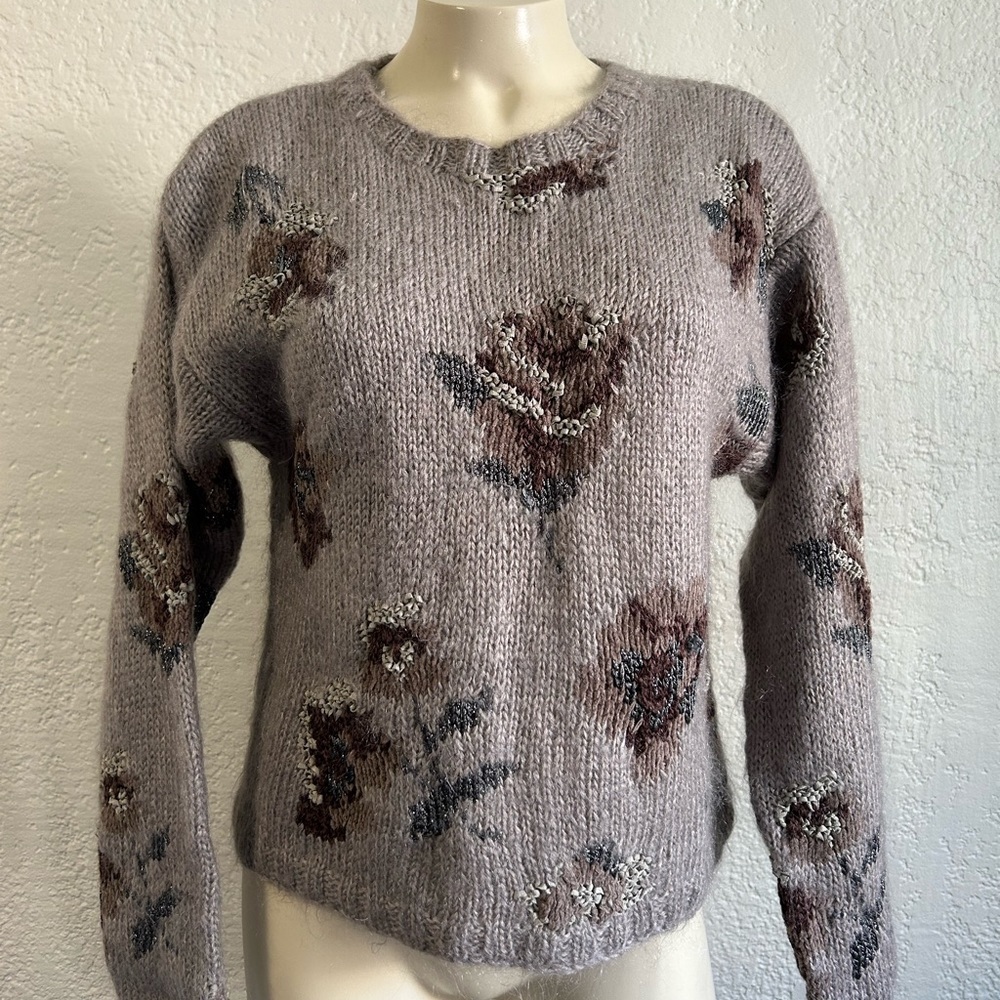 Unbranded floral mohair/wool blend  sweater MED